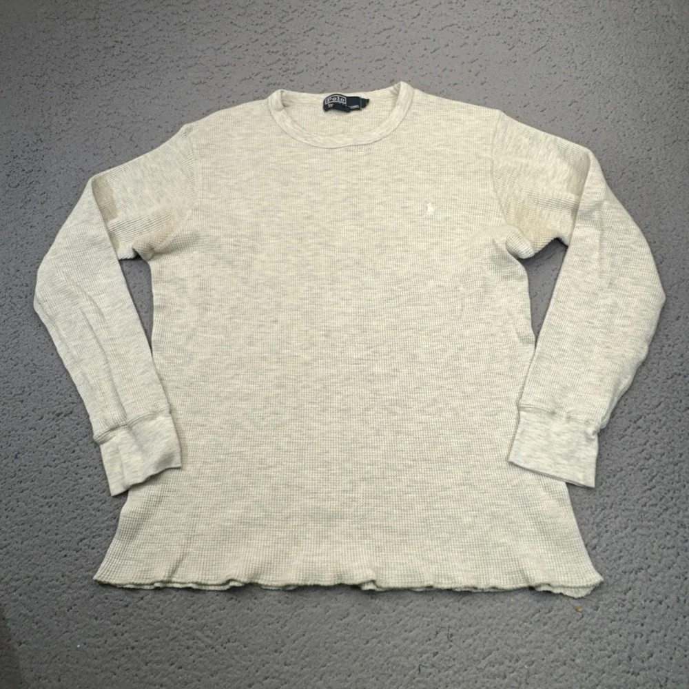 Polo Ralph Lauren Thermal Shirt Mens Medium Cream Waffle Knit Long Sleeve Shirt